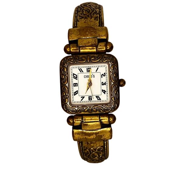 Chico's Accessories - Chico's Distressed Gold Tone Cuff Watch, Women's , Analog, Quartz, Boho